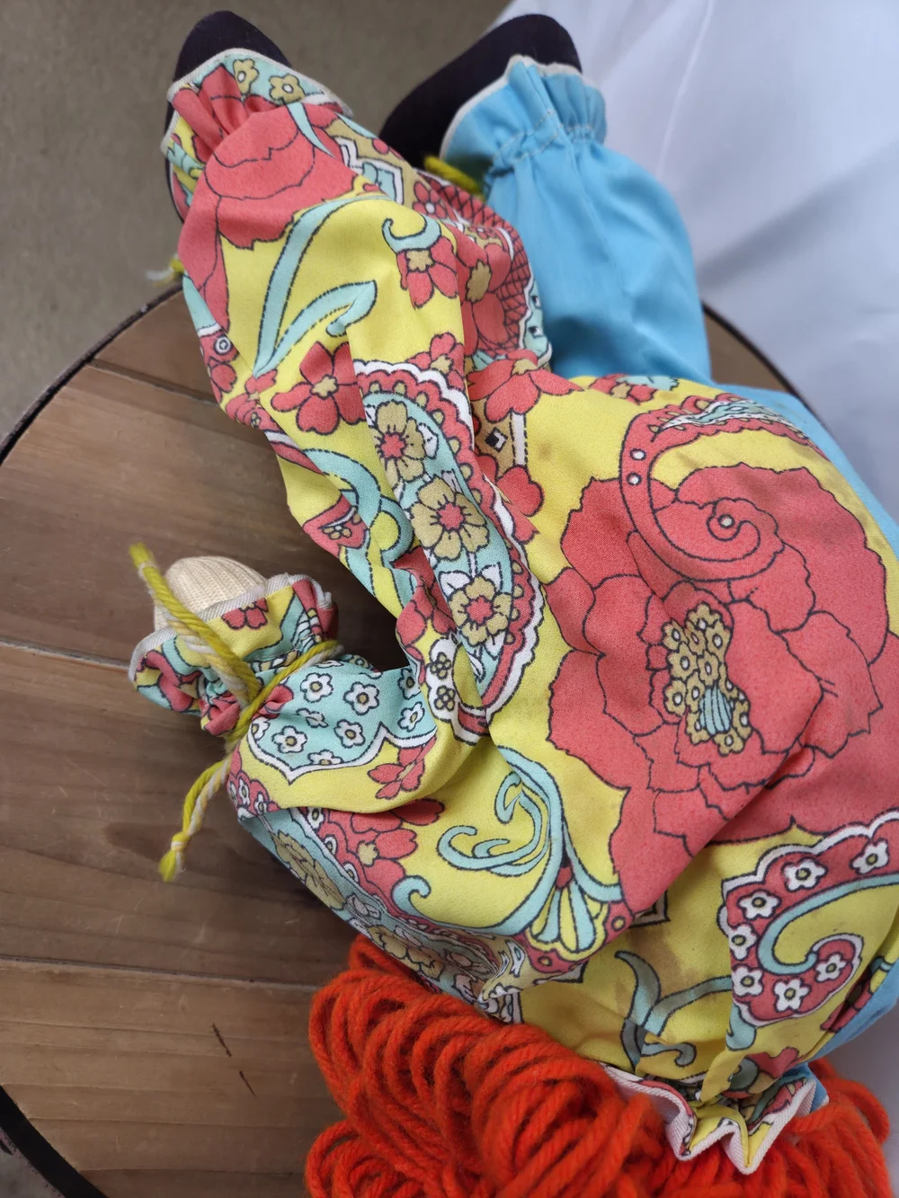 Vintage Style Patchwork Clown Doll - Bright Multi & Sky Blue